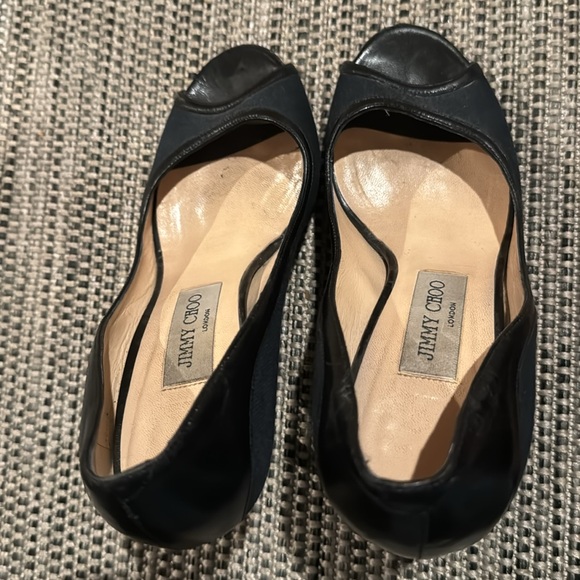 Jimmy Choo 🎉host pick🎉Bonnie navy blue canvas peep toe heels with leather trim - Picture 10 of 10